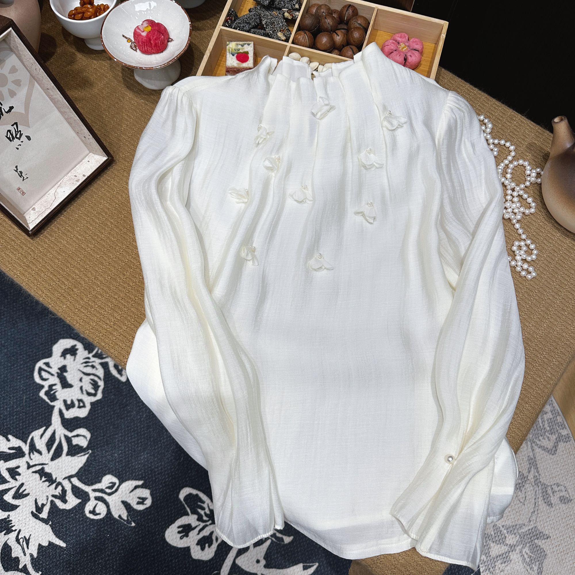 608衬衫白色百搭纯色针织时尚气质衬衣长袖休闲打底衫