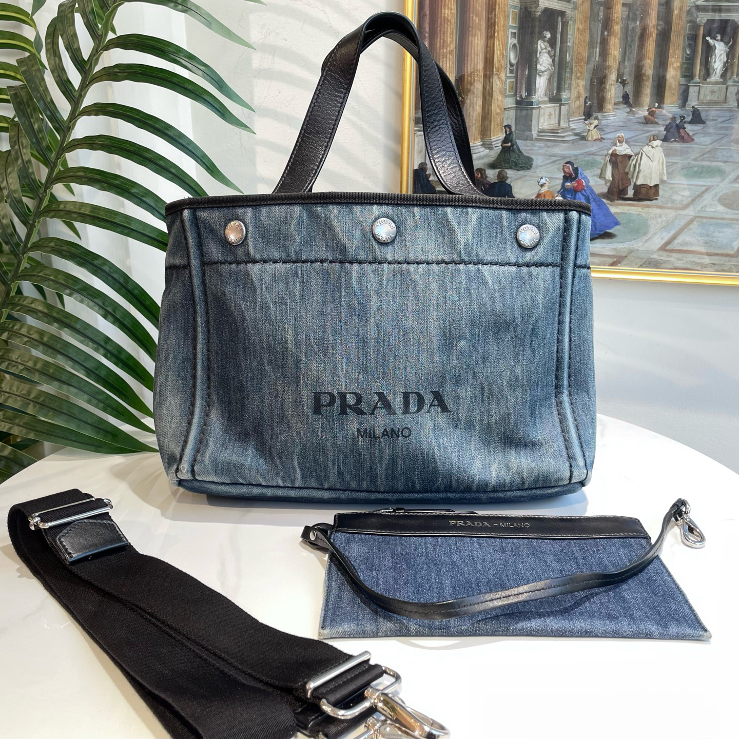 95新 Prada/普拉达 多宝二奢/62254/牛仔沙滩包 子母