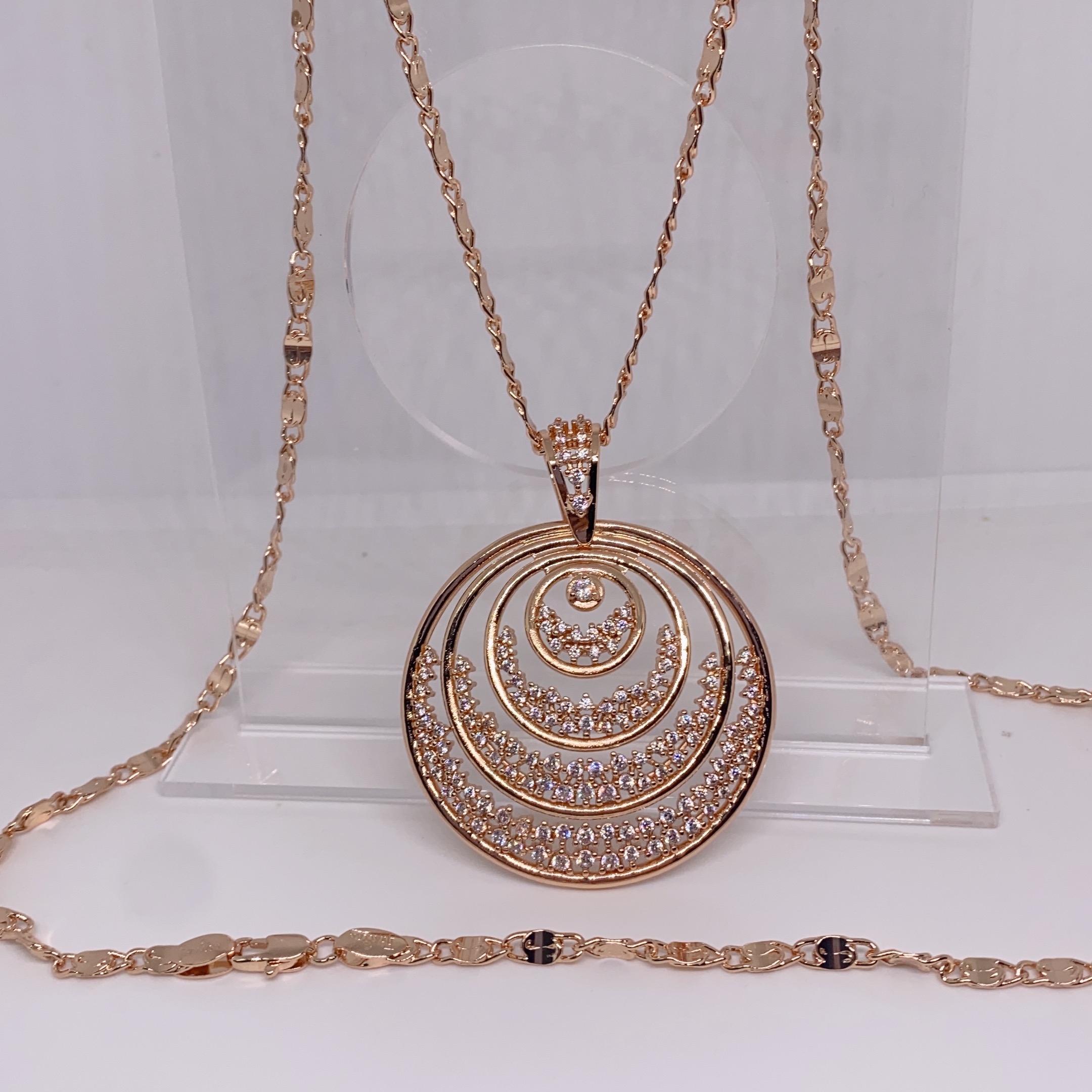 铜合金项链 266项链70㎝吊坠时尚简约玫瑰金色轻奢百搭镶嵌坠链