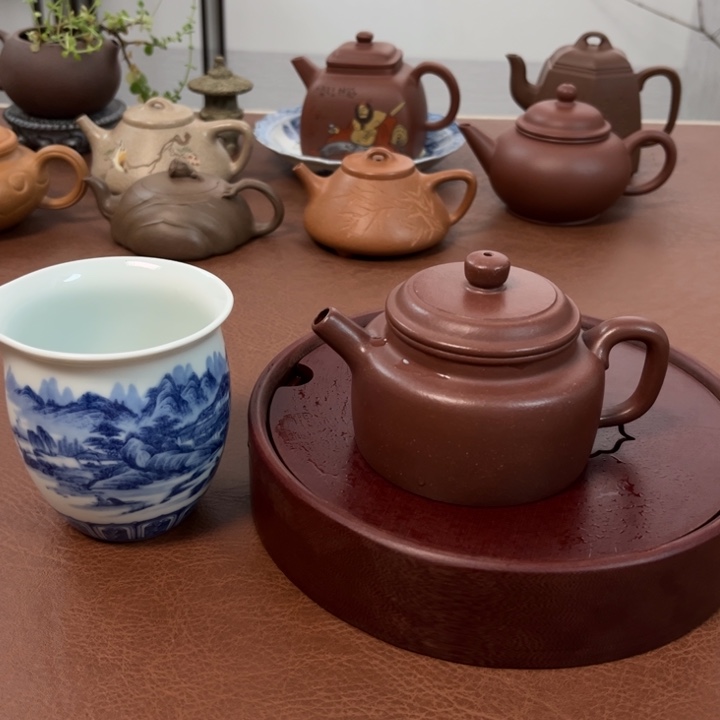 紫砂茶壶德钟红将坡半手壶