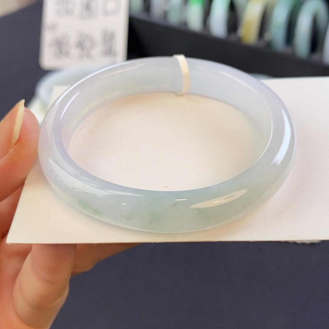 翡翠未镶嵌手镯冰碎花53.8