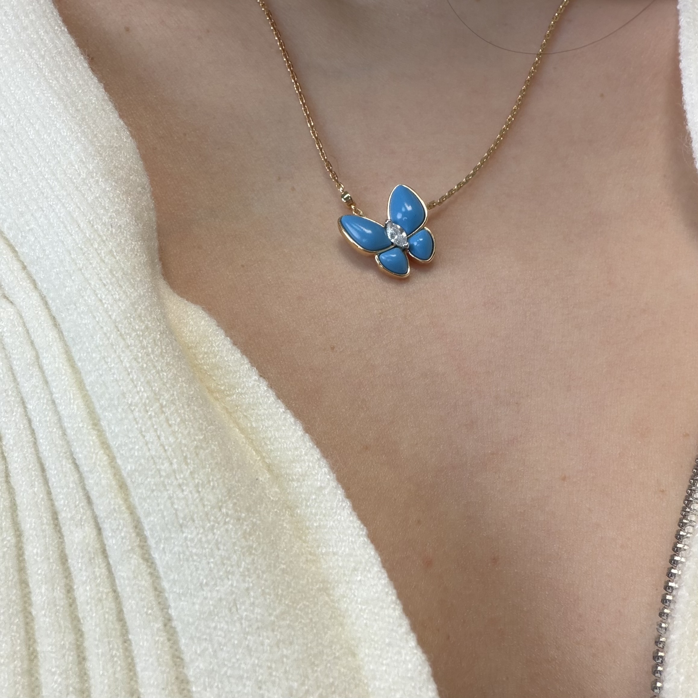 合金项链 蓝色蝴蝶轻奢手工项链V金X0031