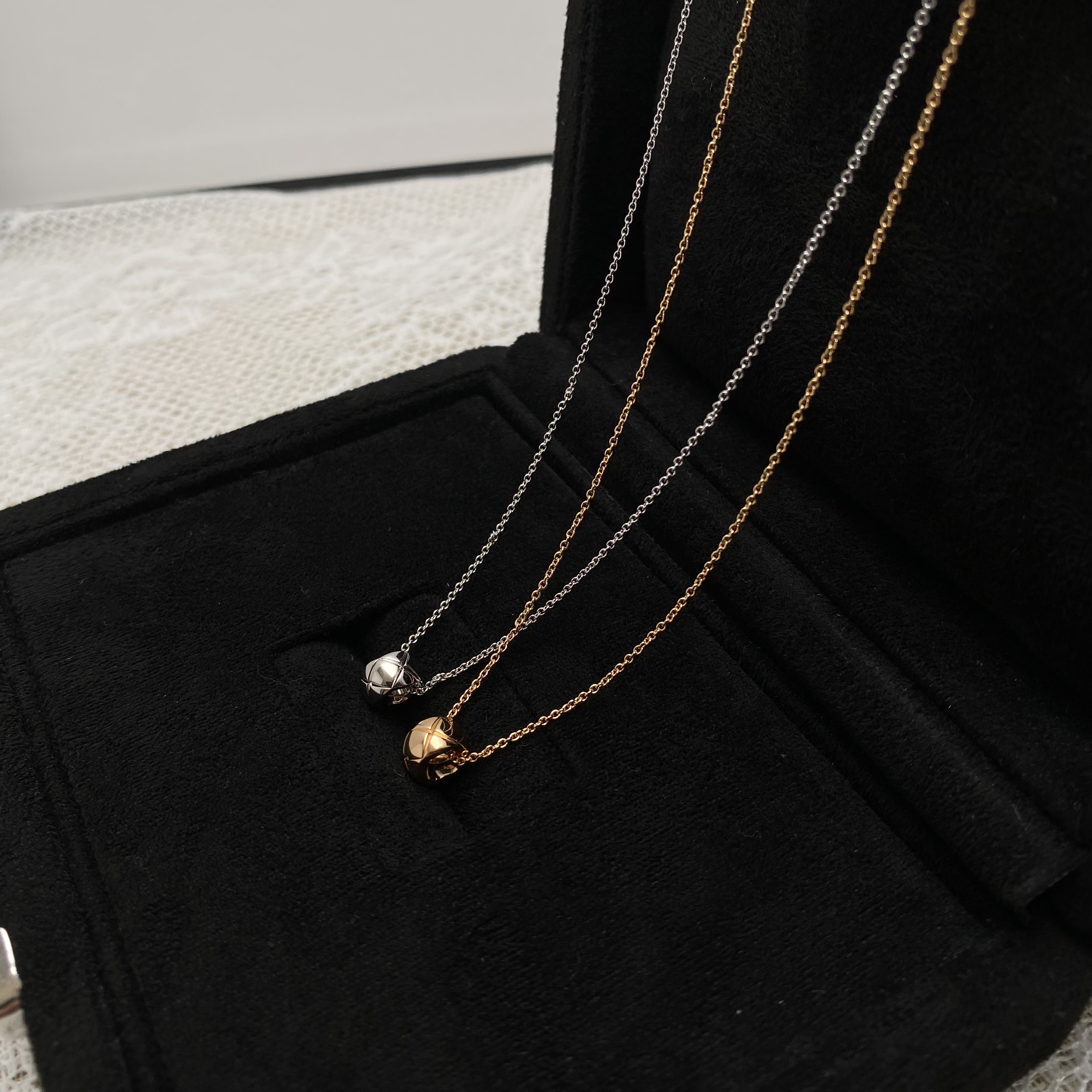 铜合金项链 经典纹路小豆豆项链 气质轻奢时尚百搭小众简约金色