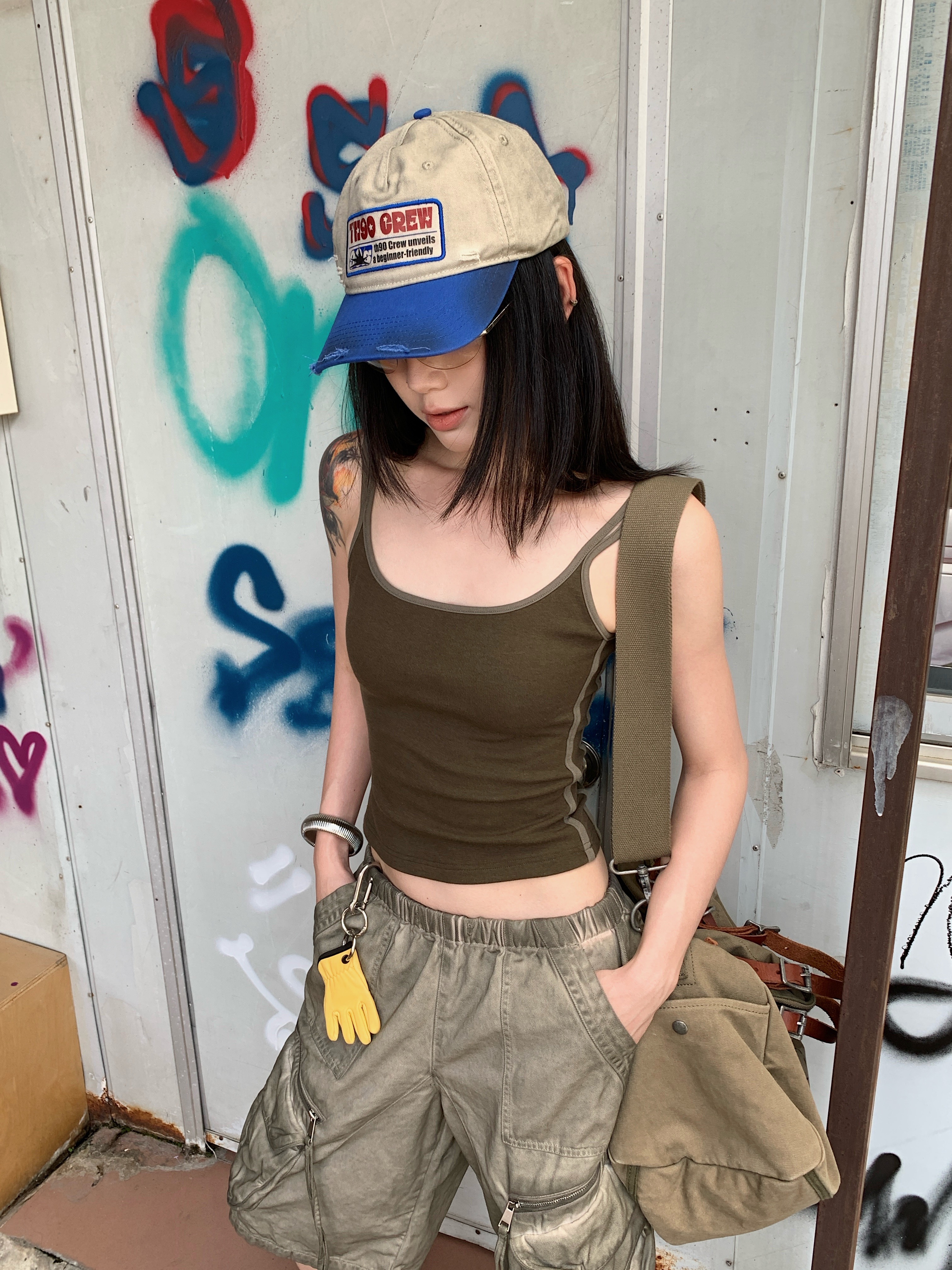 杨九七 美式辣妹撞色背心吊带女夏季休闲带胸垫修身美背 7738