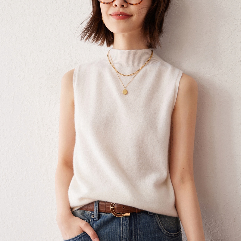 100%山羊绒无袖打底衫半高领背心
