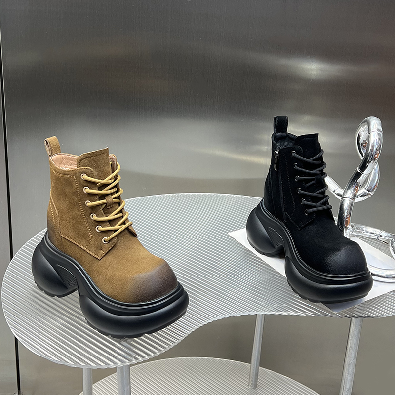 复古内增高短靴女2025年秋冬新款小个子松糕厚底马丁靴DG3788-1