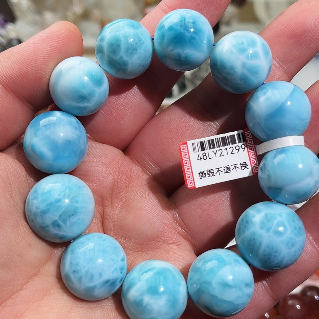 小***玉针钠钙石（海纹石）足铂镶嵌手链手链17