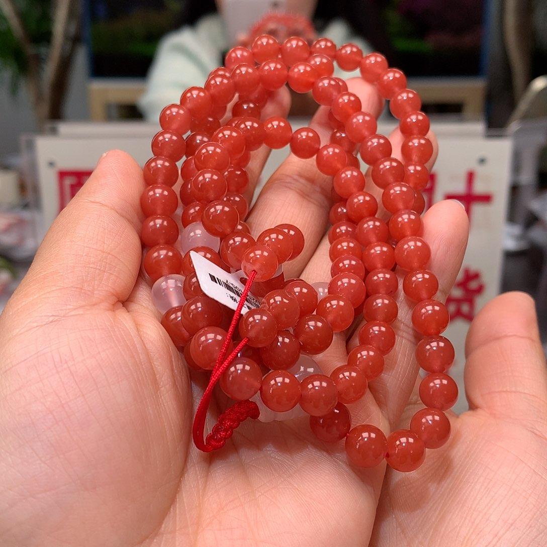 南红玛瑙7mm杨柳冰粉多圈未镶嵌