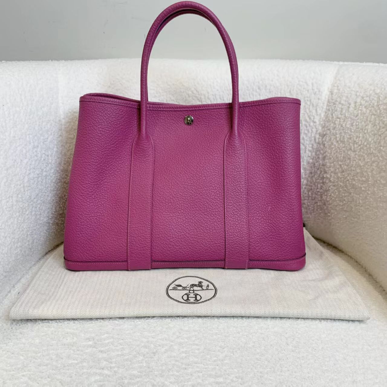 99新 Hermes/爱马仕 一柯壹臻/玫瑰紫银扣花园包36/74676605