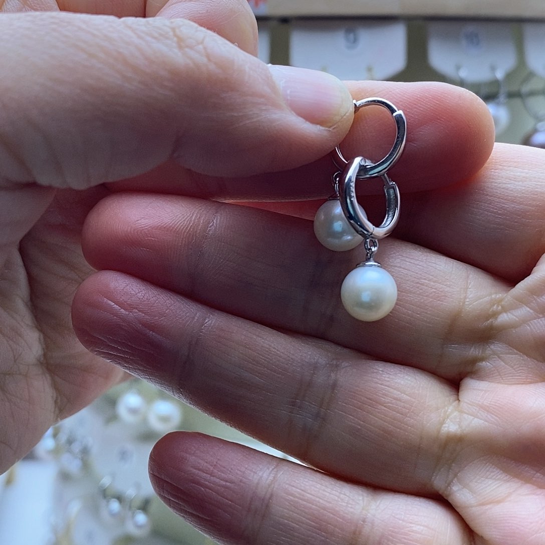 淡水珍珠耳饰银S925镶嵌