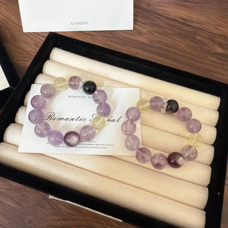 X2413紫水晶黄水晶银曜石紫锂云母手链高端轻奢手串多样性发一