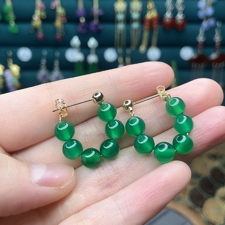 石英质玉耳钉银S925镶嵌