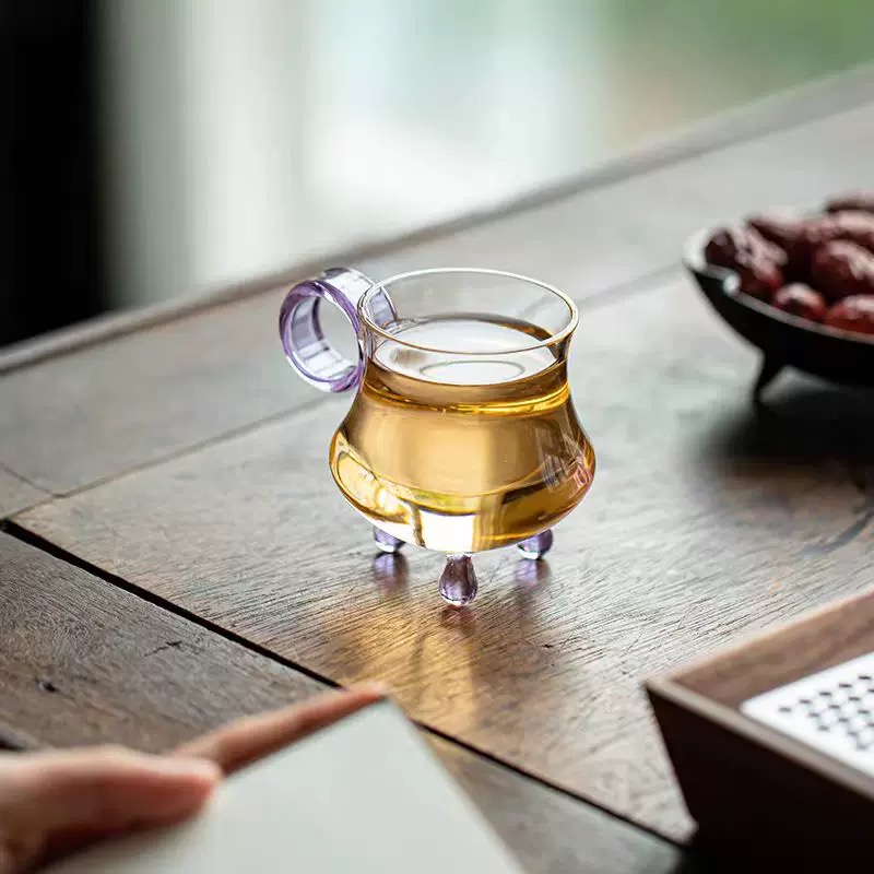 【绪空茶器】三足高脚品闲玻璃耐热高硼硅品茗杯喝茶清新主人杯