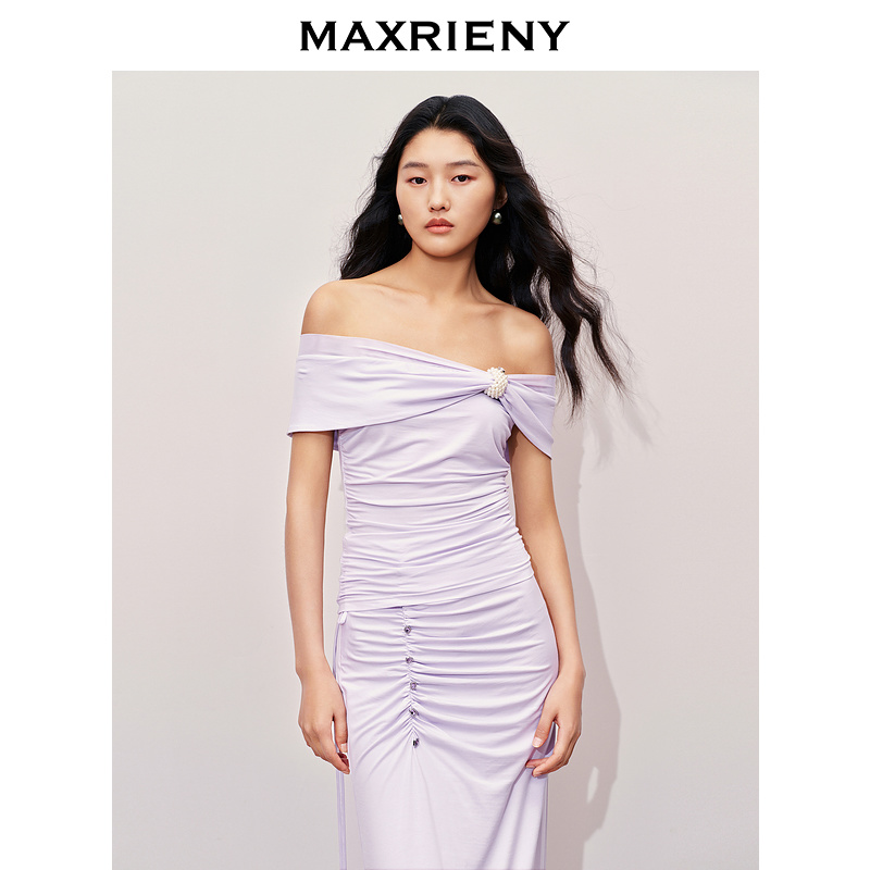 【媛媛女王】MAXRIENY精致日常一字肩上衣修身显瘦女装修身显瘦