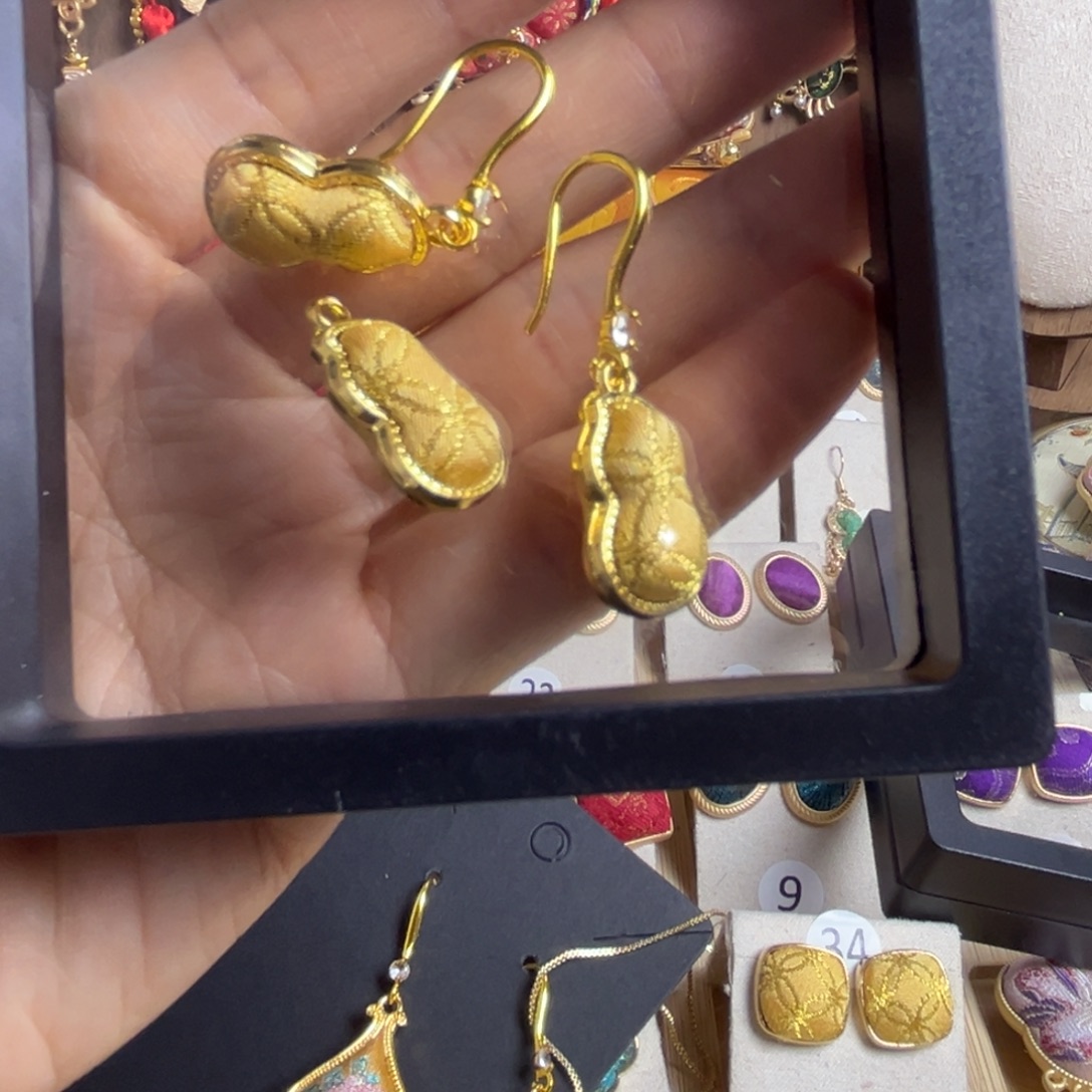 布艺锌合金925银项链和耳坠一套