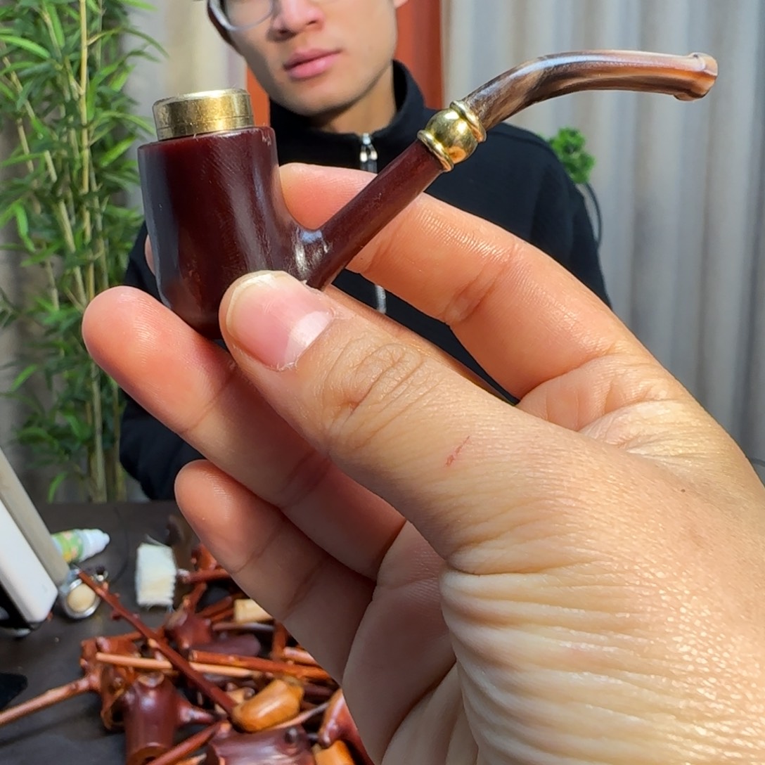 檬子木手工烟斗手把件