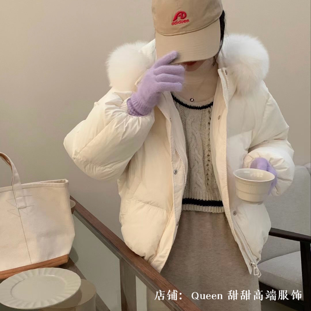 【梦幻紫】反季90白鸭绒狐狸大毛领面包服小个子冬季保暖羽绒服