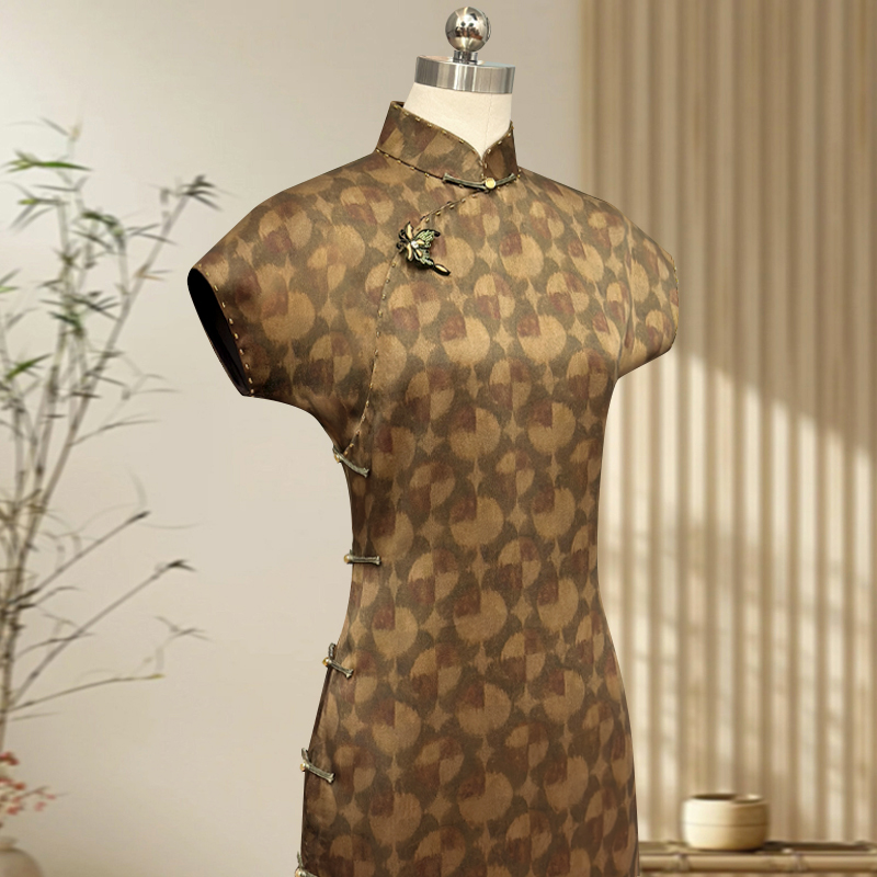 听风序 玲珑娇高端旗袍真丝香云纱50姆米手工全开襟复古时尚气质