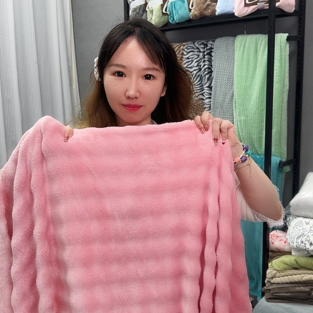 神***菜聚酯纤维180×200仿兔毛粉色