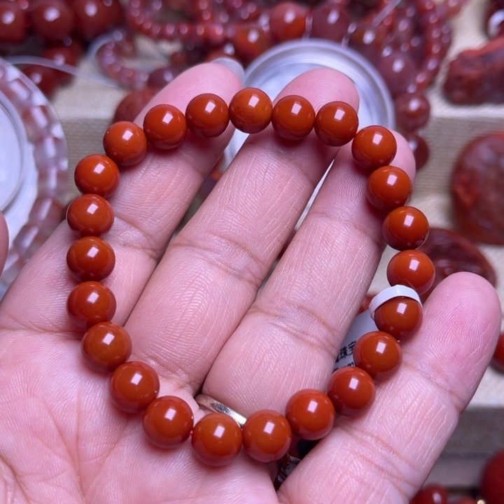 南红玛瑙未镶嵌手链8 M柿子红