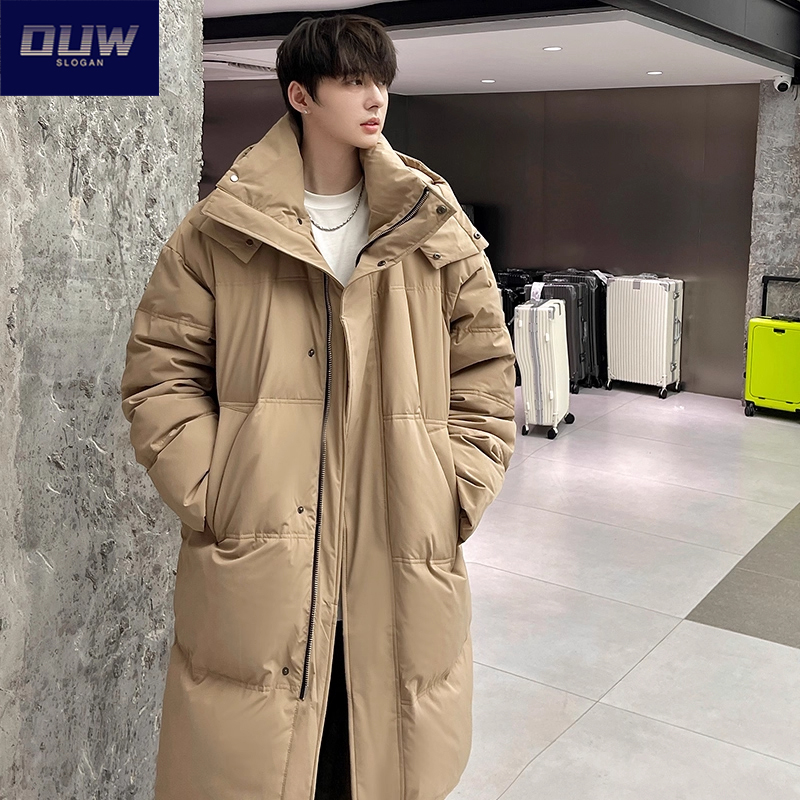 O.U.W冬季超厚羽绒服男士中长款过膝保暖防寒宽松白鸭绒韩系外套