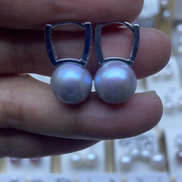 耳饰银S925镶嵌淡水珍珠