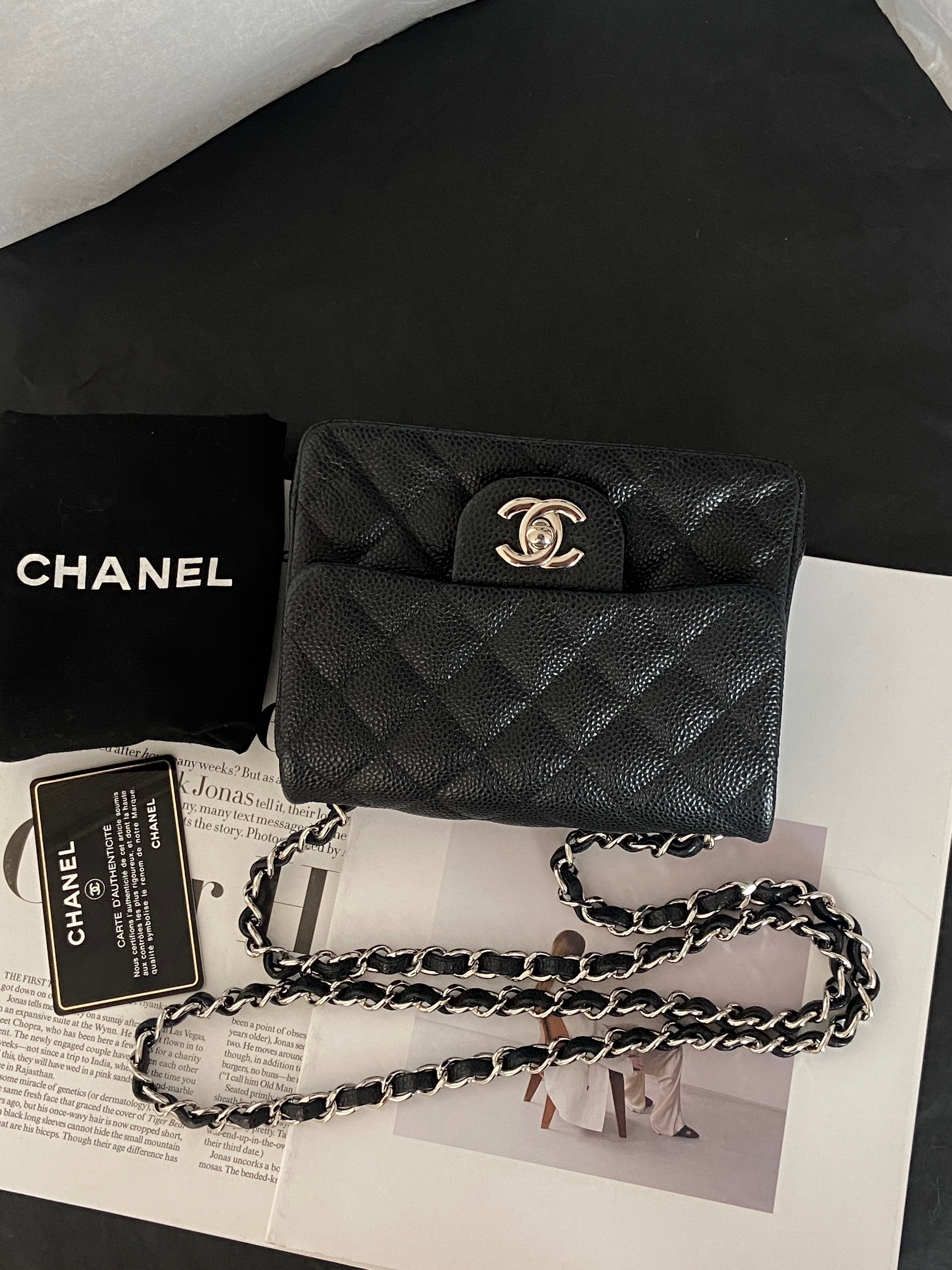 95新 Chanel/香奈儿 6698 Chanel 黑银荔枝皮方胖