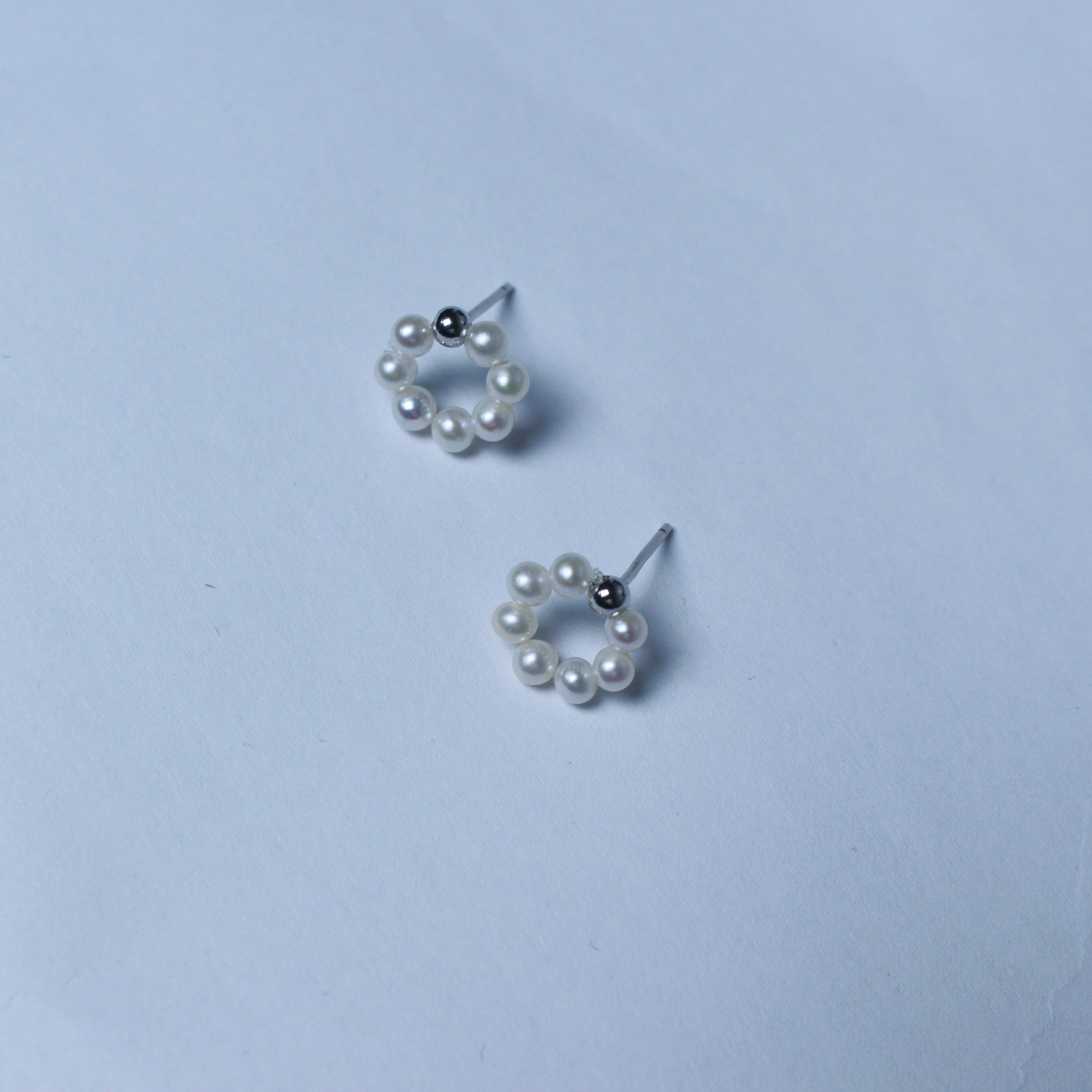 天然珍珠甜甜圈耳钉银气质女式耳饰手工白色时尚百搭