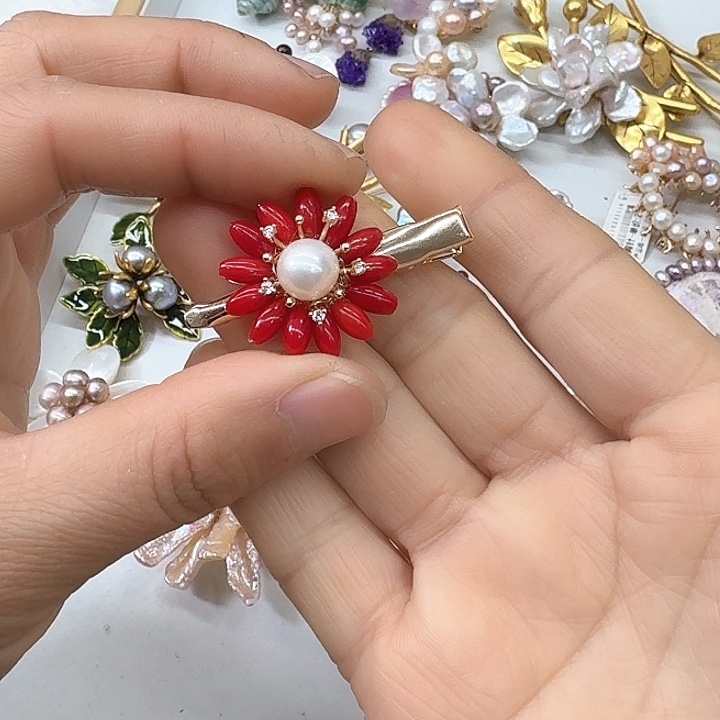 淡水珍珠发饰银S925镶嵌