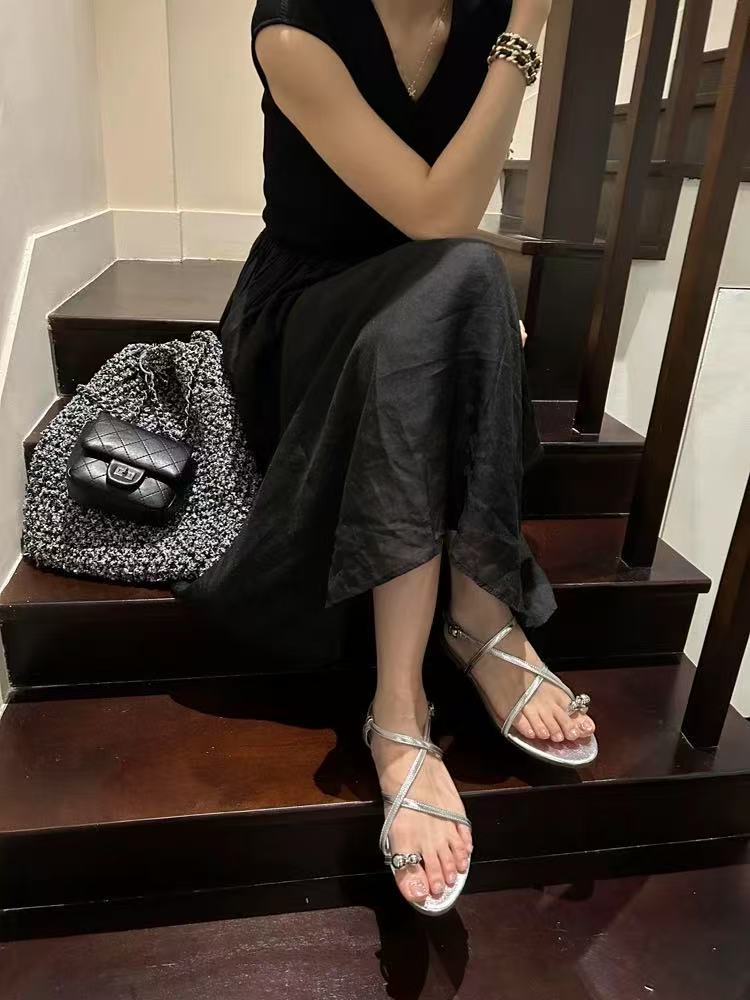 2025仙女风罗马风格露趾罗马鞋罗马凉鞋百搭低帮套趾凉鞋