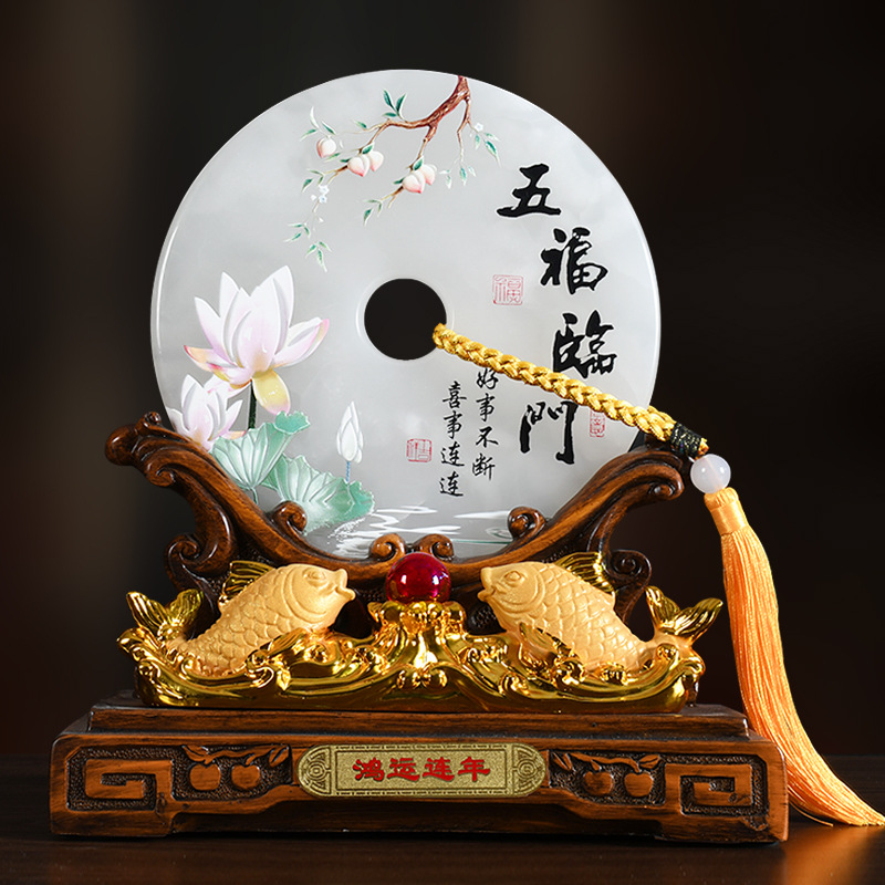 五福临门玉石平安扣摆件批发开业乔迁送礼家居客厅玄关酒柜装饰