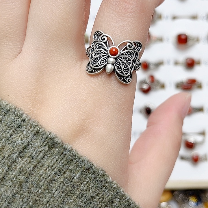 玛瑙/玉髓戒指银S925镶嵌天然