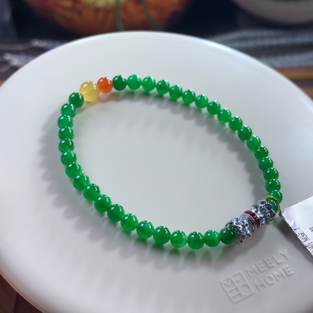 翡翠未镶嵌手链性价比色标正浓阳绿手链 卡4~6