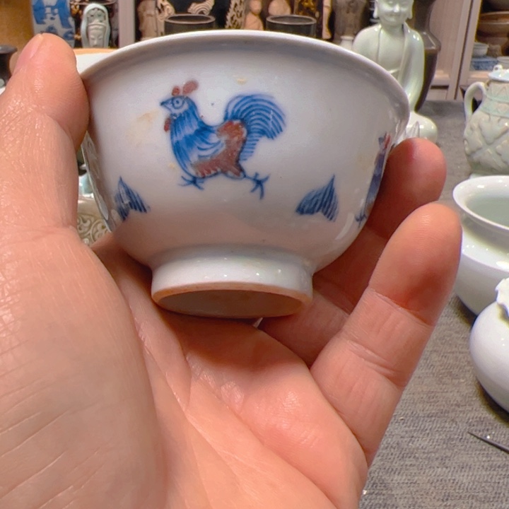 盖碗花*居青花釉里红杯完整不包邮