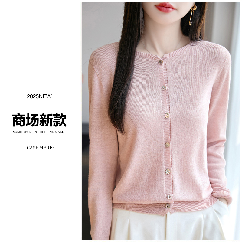 商场同款 断码清货 精纺水溶100%纯羊毛圆领针织开衫女士外套上衣