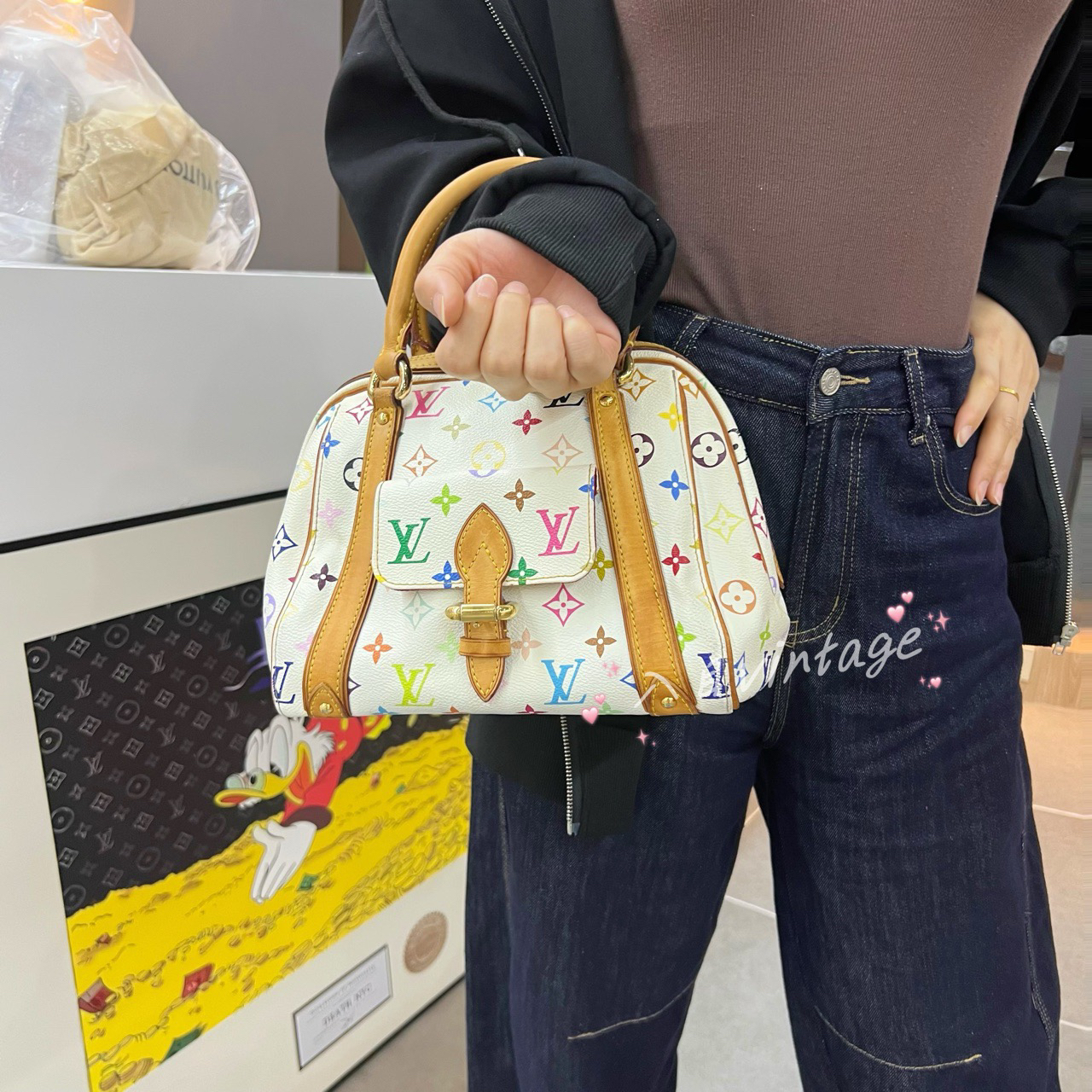 95新 LouisVuitton/路易威登 入目 白三彩保龄球手提包 07022