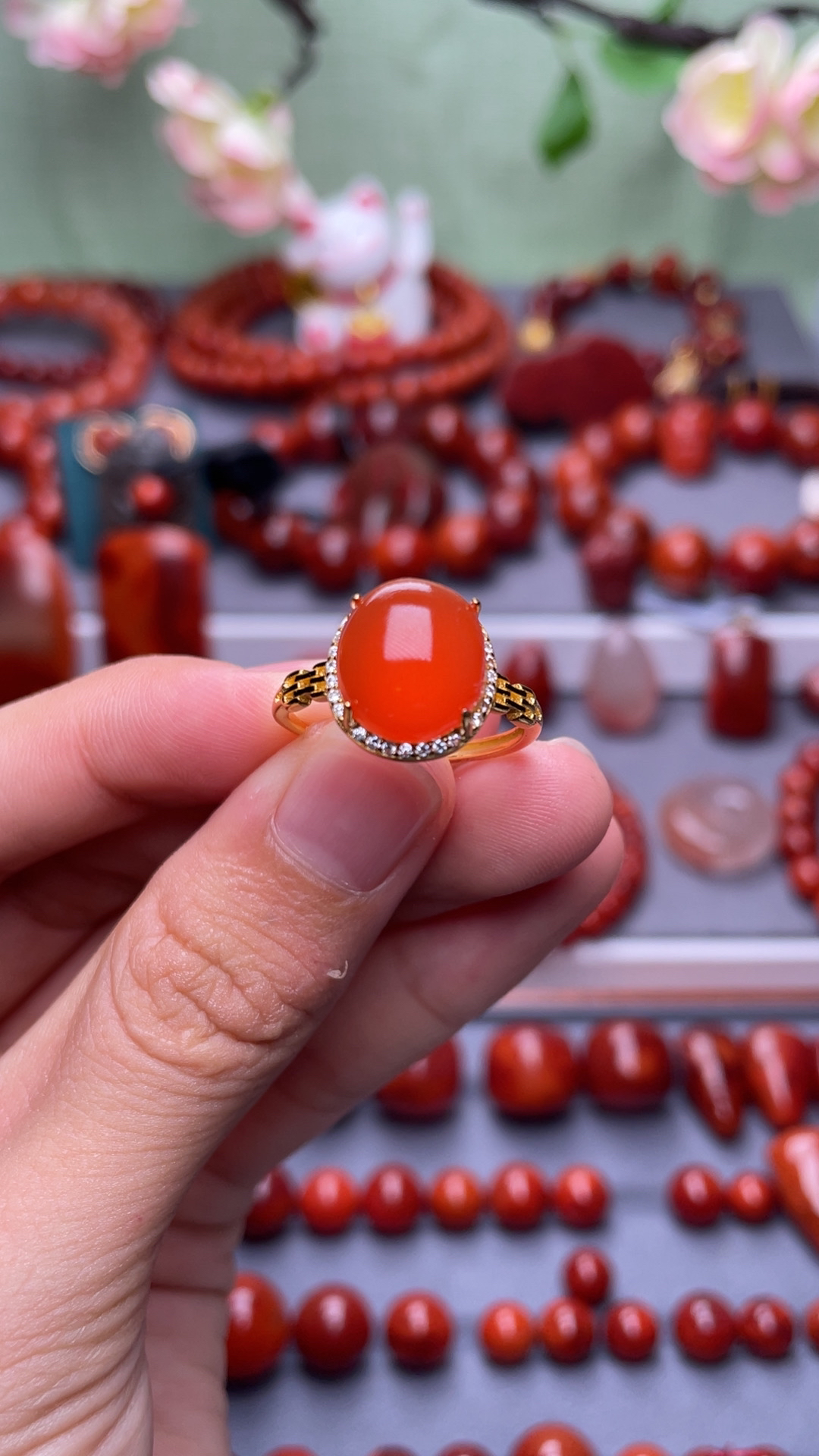 天然全原矿）高品联合冰红戒指