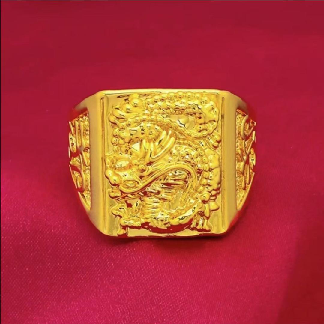 合金戒指 【盘龍方戒】不掉色 2025新款男士时尚高仿黄金项链男款