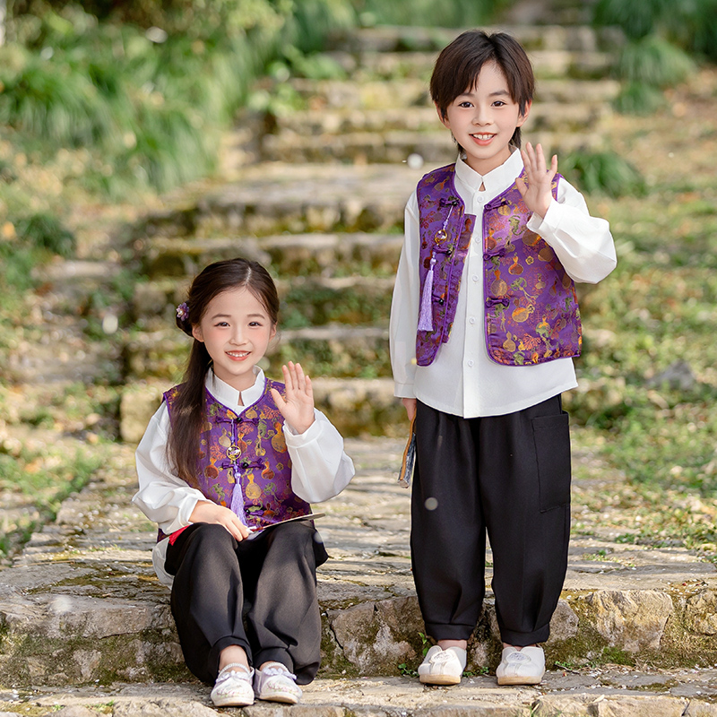 春夏季新款古风国风汉服唐装精品爆款高品质童装福禄马甲三件套