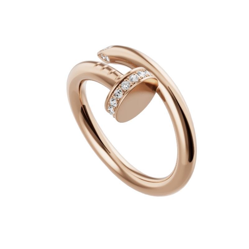 99新 Cartier/卡地亚  18k玫瑰金头尾钻宽版钉子戒指