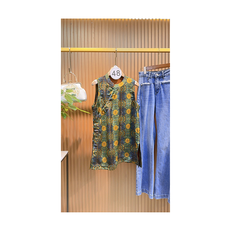 【四通八达】唐装新中式女装上衣牛仔时尚夏季复古宽松无袖