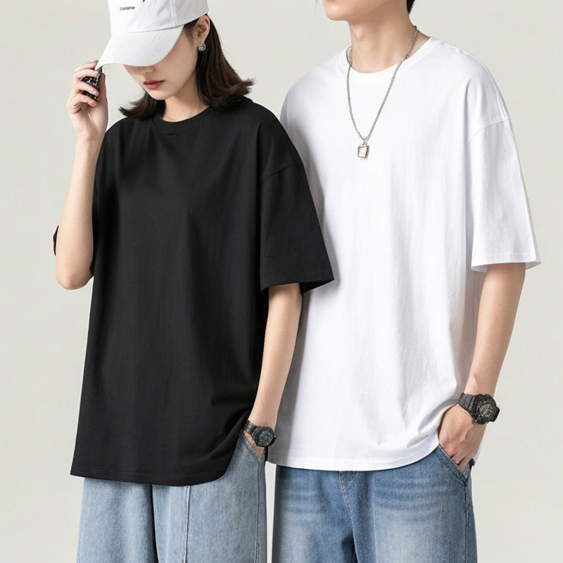 （8号链接）夏季宽松圆领小众设计高奢重磅纯棉T恤男女同款AF5319