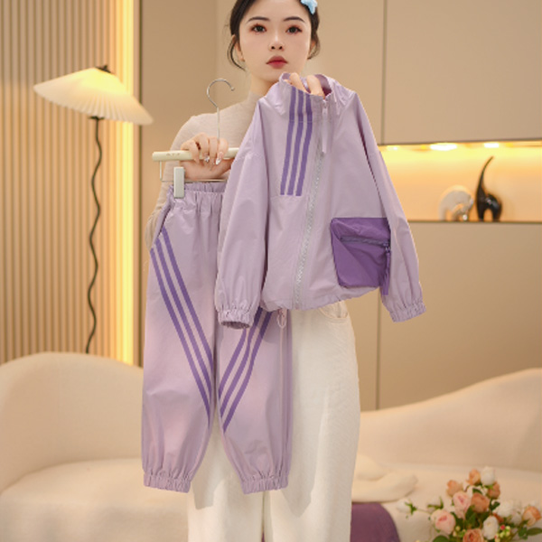 【一甜】女童紫色套装春装中大童男童休闲冲锋衣两件套2025新款