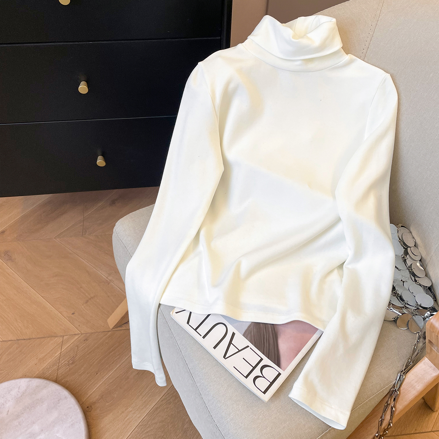 小C家 高领打底衫女2025新款秋冬加绒休闲内搭堆堆领正肩长袖T恤