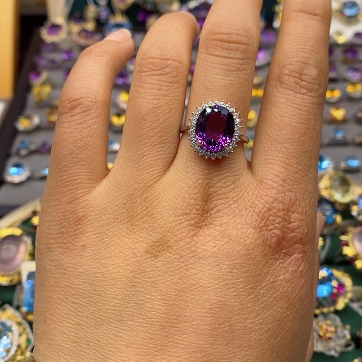 水晶戒指银S925镶嵌天然水晶戒指