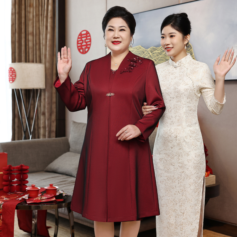 喜婆婆中年女婚宴装套装高贵女装礼服外套妈妈敬酒服洋装两件套