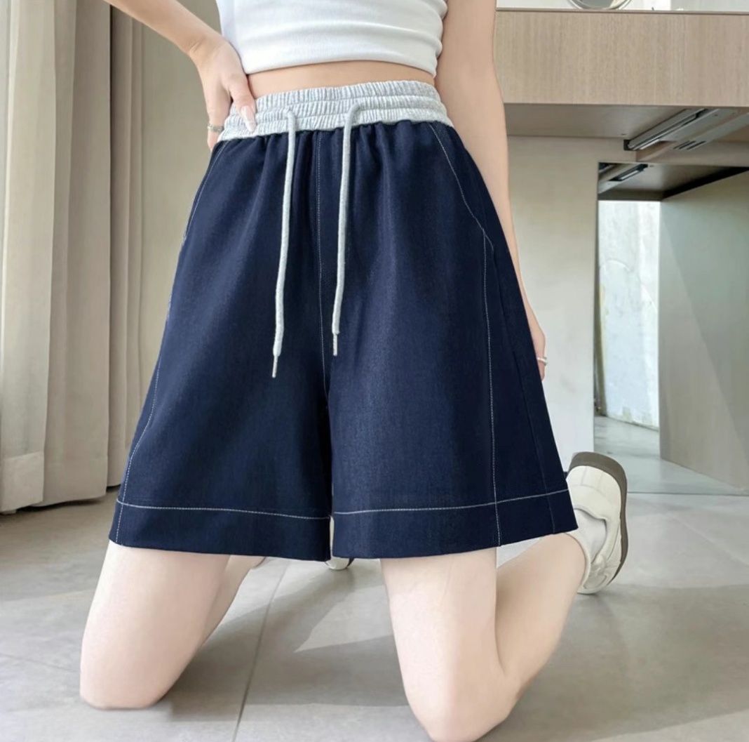 云感牛仔撞色腰短裤