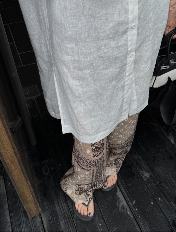 【D'JING Lab】‘植物学’轻奢老钱富贵腰果花纯亚麻阔腿裤7503