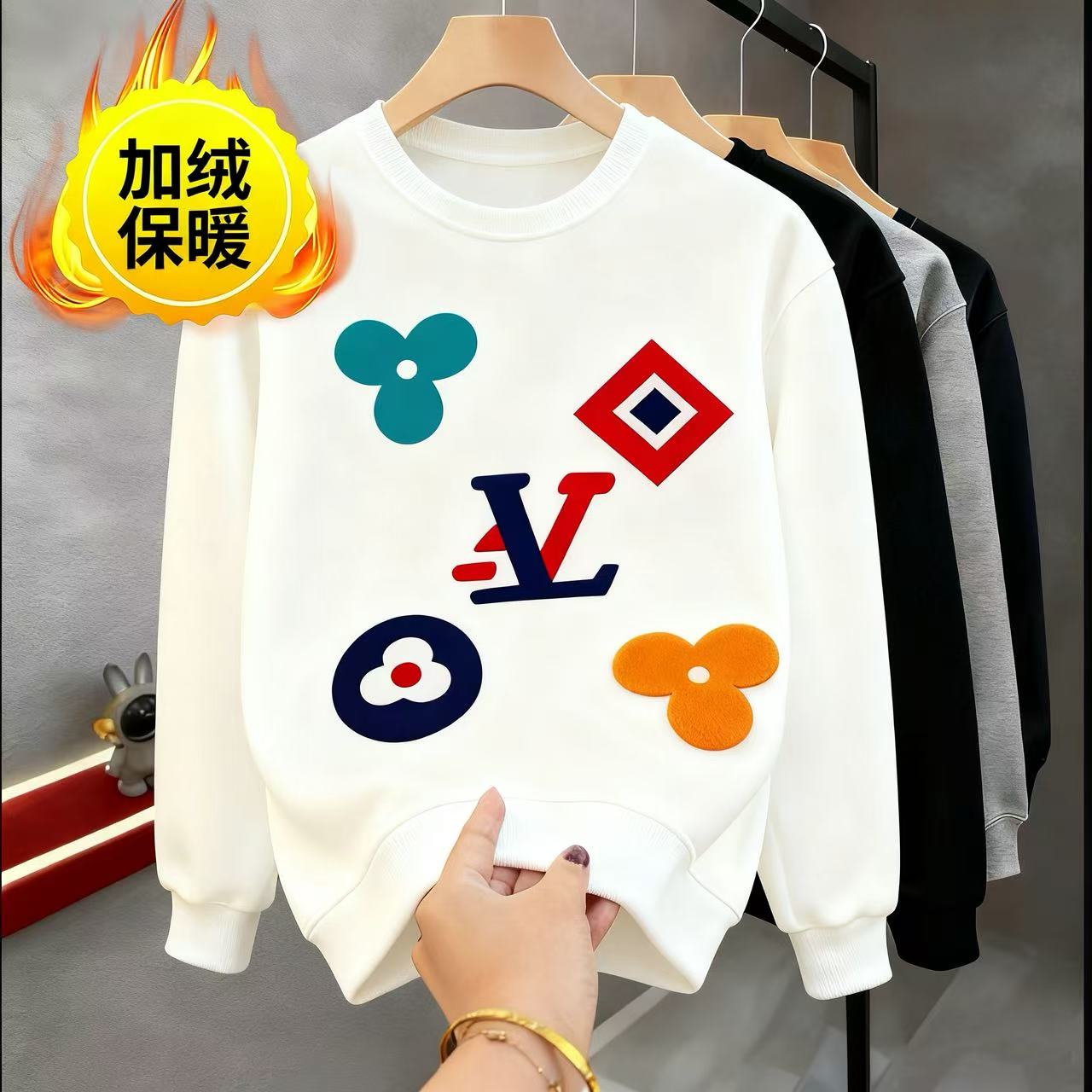 【加绒卫衣】宽松版冬季加厚男女同款百搭潮牌圆领休闲百搭卫衣