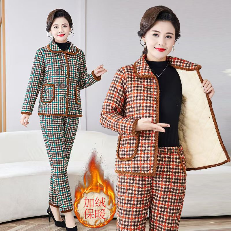 【真真】睡衣大码妈妈装中老年中年加绒老年人加厚保暖洋气女士老人